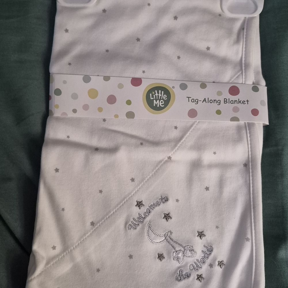 Little Me White and Gray Tag-Along Blanket